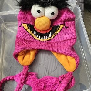 Vibrant Pink and Orange Knit Character Hat ( One Size)